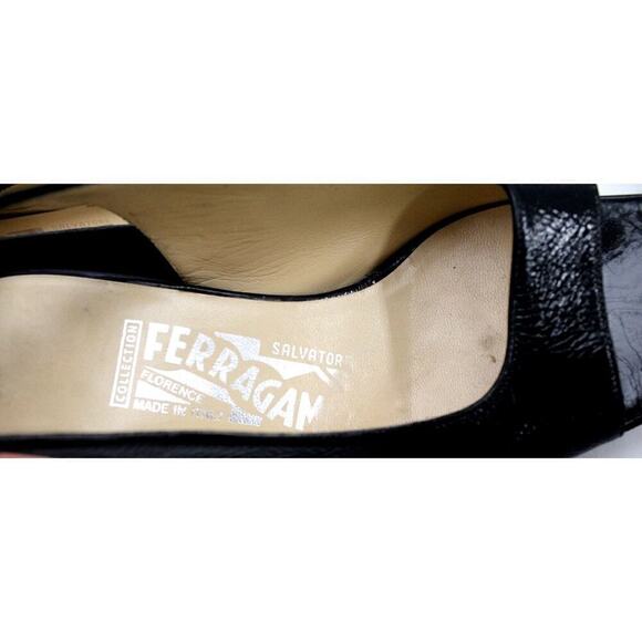 Salvatore Ferragamo Black Patent Leather Open Toe Sling Back Shoe Pump 6 B EUC - Picture 6 of 6